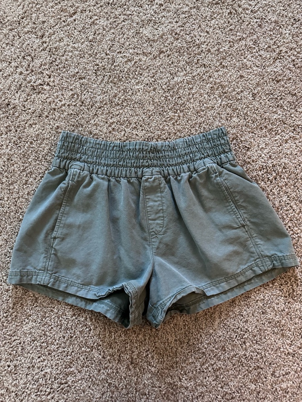 aerie Olive Green High-Waist Smocked Shorts